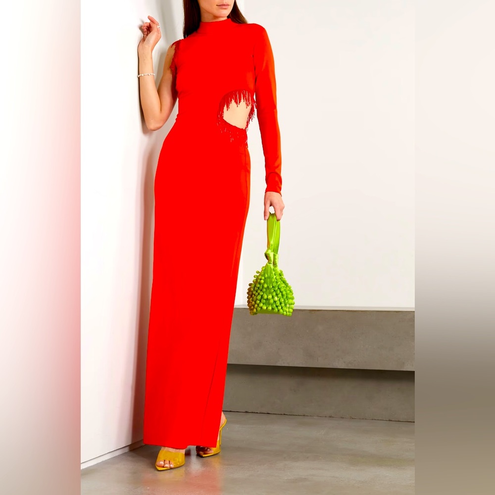 New Season Staud Kirsten Cut-Out Detailed Fringed Maxi Dress XS